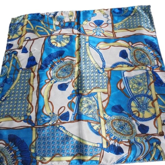 Vintage Scarf 19" Square Satin blue neckerchief retro summer - Picture 1 of 5